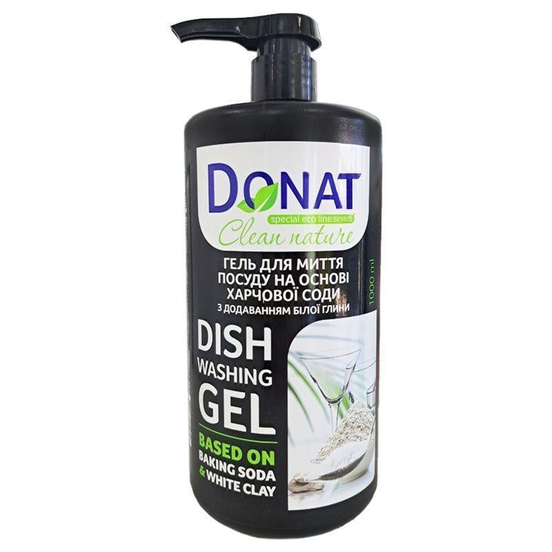 Гель для миття посуду Donat Clean Nature з дозатором на основі харчової соди з білою глиною 1000 мл (4821536819746)