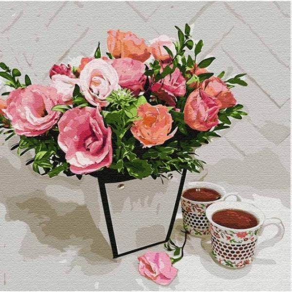 Картина по номерам Идейка Цветы Ароматное чаепитие 40х40 см в термопакете (KHO3107)