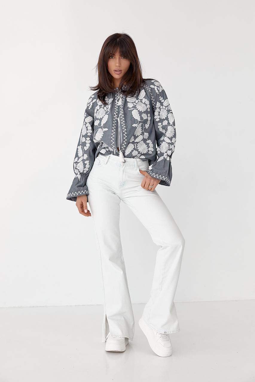 Вышиванка на завязках S Серый (10220189) - фото 3 Вышиванка на завязках S Серый (10220189) - фото 3