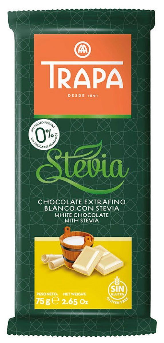 Шоколад без глютену/цукру Trapa Stevia Білий 75 г (8410679030048)