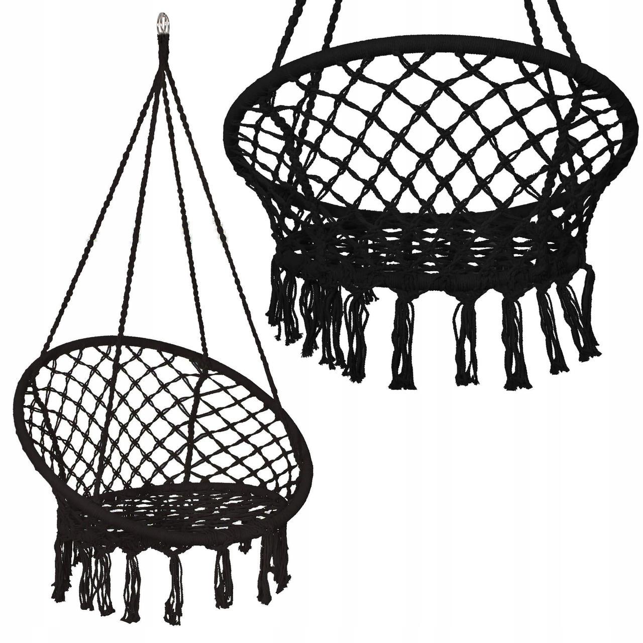 Крісло-гойдалка підвісне Springos SPR0020 79x80 см плетене для дому та саду до 150 Black - фото 4 Крісло-гойдалка підвісне Springos SPR0020 79x80 см плетене для дому та саду до 150 Black - фото 4