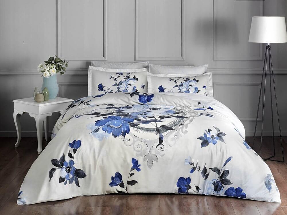 Постельное белье TАС Delux Vella mavi v01 евро Синий (svt-2000022267656)