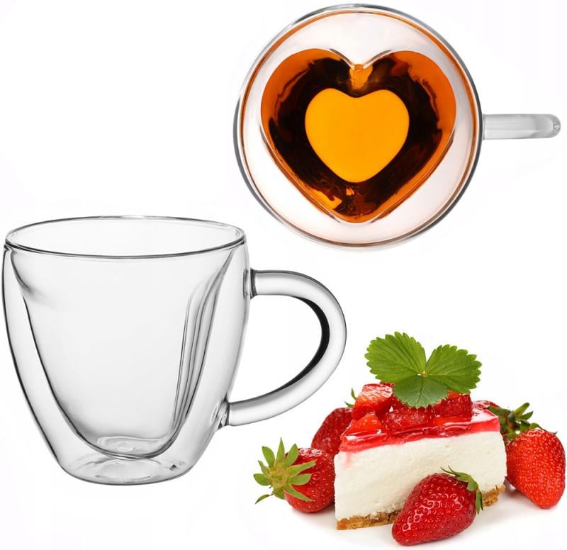 Набор стеклянных чашек Kamille сердце с двойными стенками 250 мл