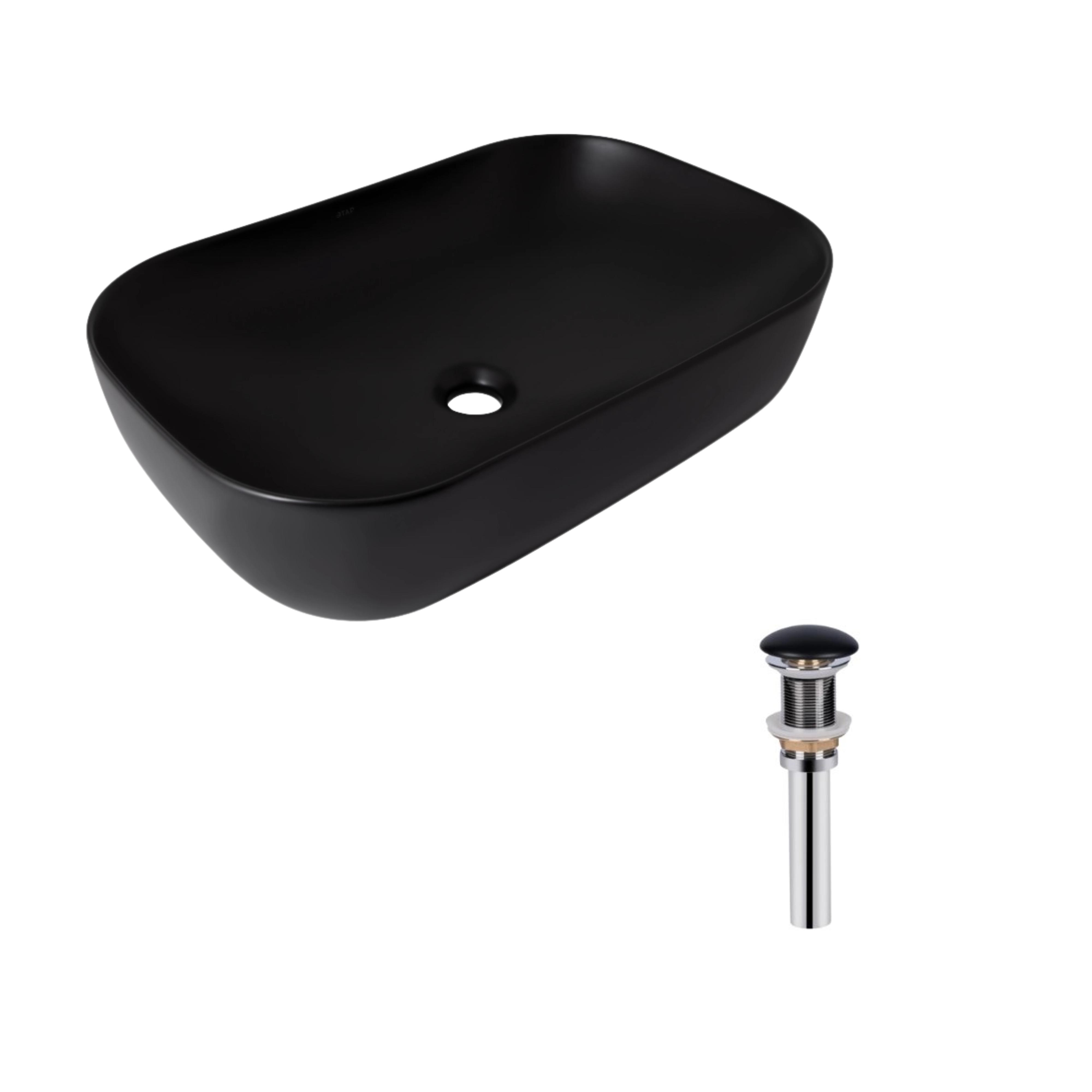 Комплект Qtap Robin с донным клапаном PU03 раковина прямоугольная накладная 600x390x150 мм Black Matt (32900114)