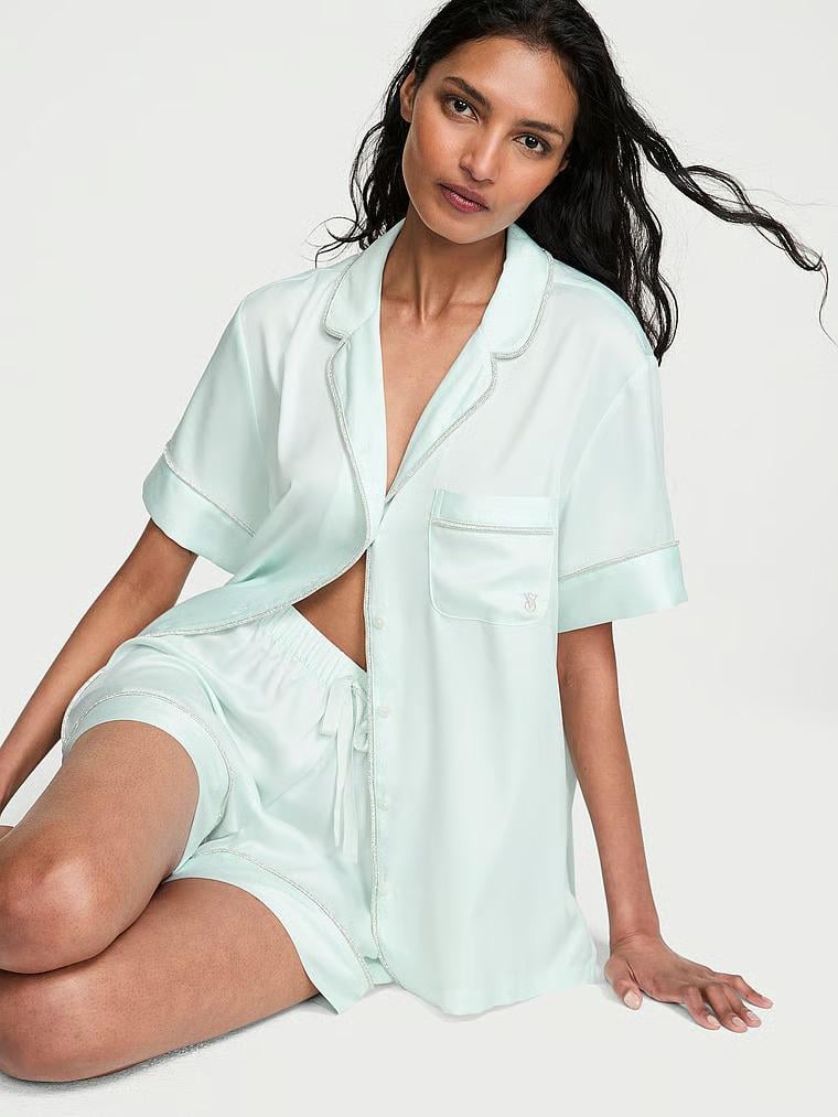 Пижама Victoria's Secret Signature Satin Shine Short Pajama Set Blue Bliss M Голубой (27303350)