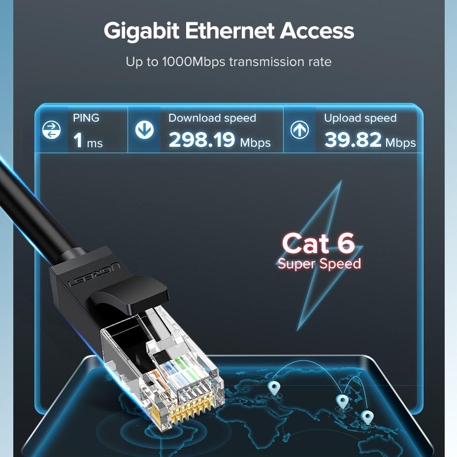 Мережевий кабель патч-корд UGREEN NW102 Cat6 U/UTP Round Ethernet Cable 10 м Black (20164) - фото 7