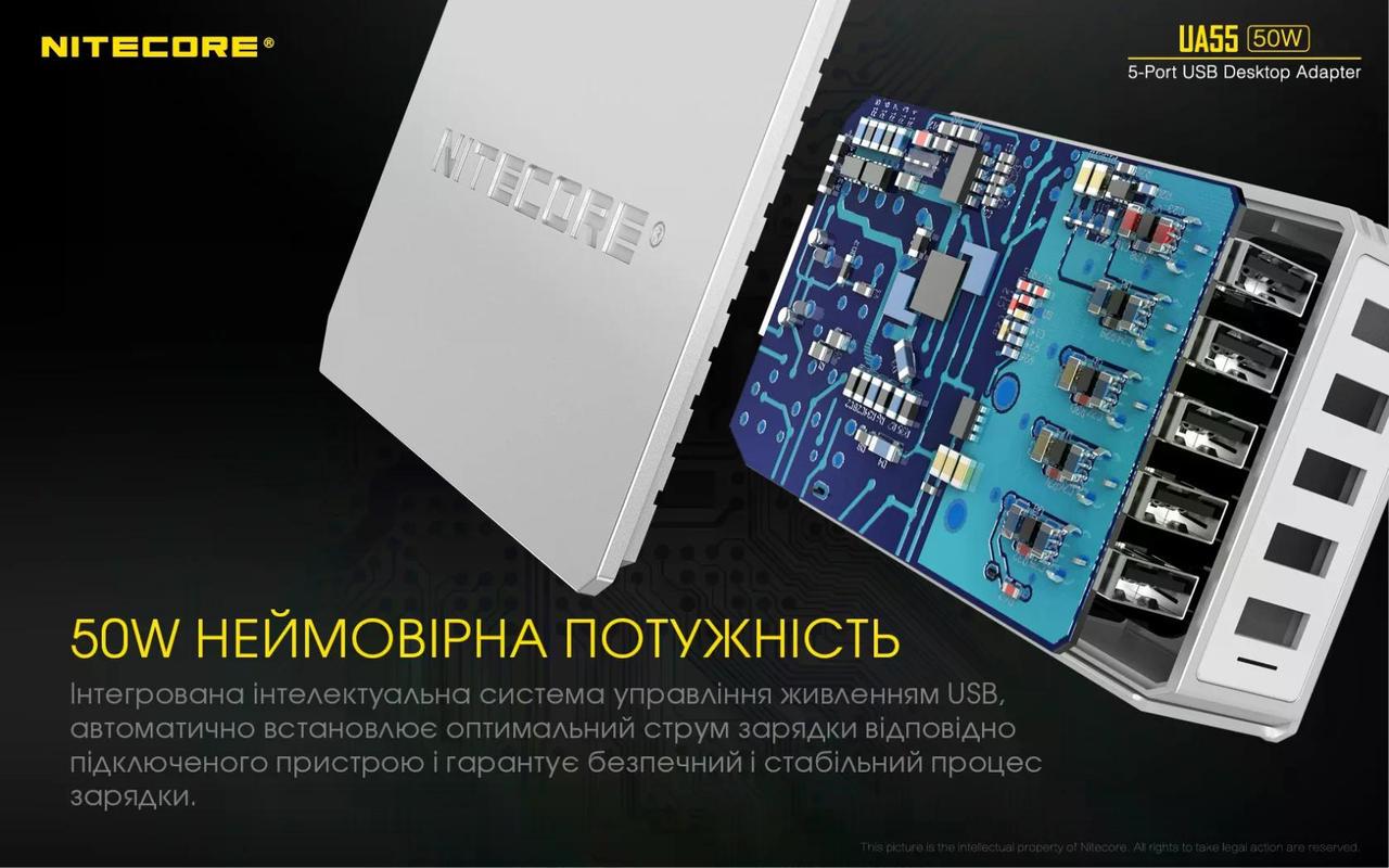 Зарядний пристрій Nitecore UA55 USB п'ятиканальний (27831895) - фото 7 Зарядний пристрій Nitecore UA55 USB п'ятиканальний (27831895) - фото 7