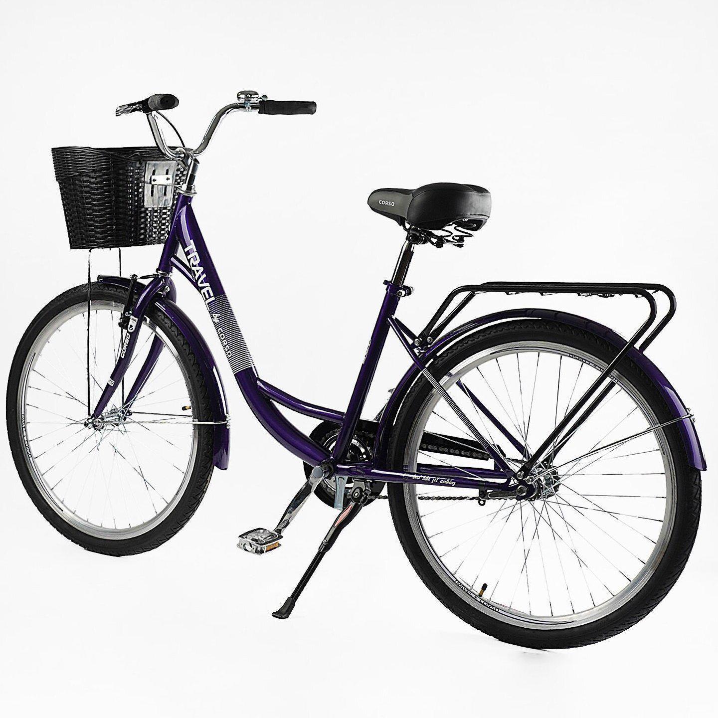 Велосипед городской Corso Travel с корзиной и багажником рама 16,5/26" Фиолетовый - фото 3 Велосипед городской Corso Travel с корзиной и багажником рама 16,5/26" Фиолетовый - фото 3
