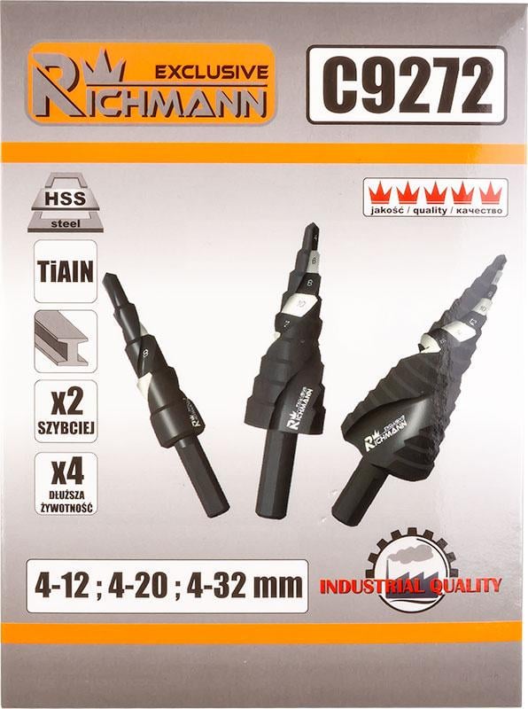 Набір свердел по металу Richmann професійні конусні 4-32 мм 3 шт. (C9272) - фото 6 Набір свердел по металу Richmann професійні конусні 4-32 мм 3 шт. (C9272) - фото 6
