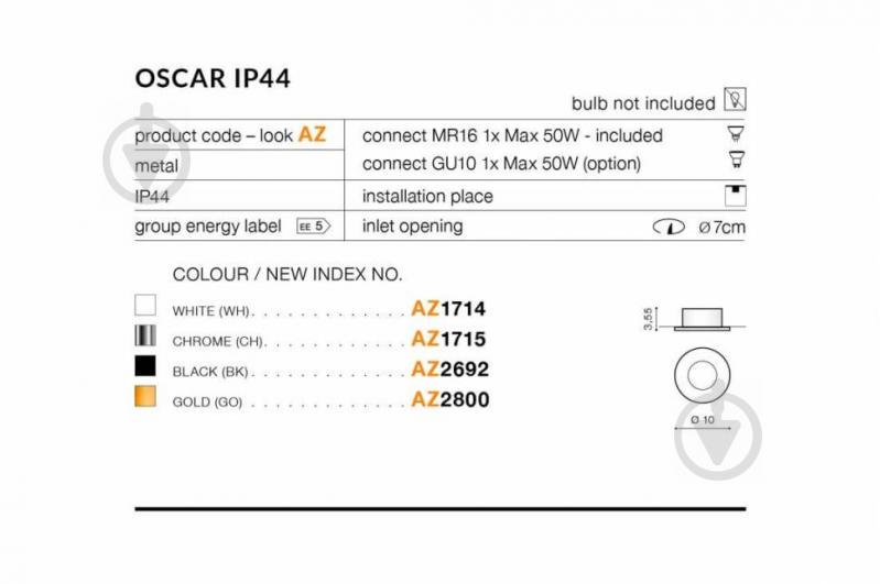 Точковий світильник AZzardo OSCAR IP44 AZ2692 - фото 2