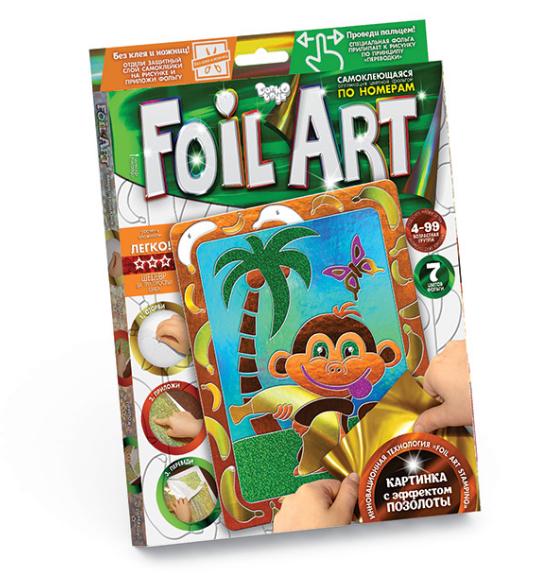 Детская аппликация разноцветной фольгой FOIL ART обезьянкой