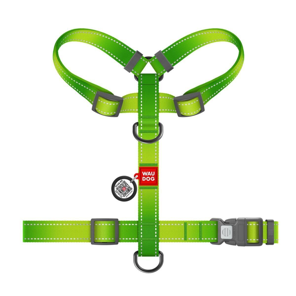 Шлей для собак анатомический Waudog Nylon Mono с QR-паспортом/светоотражающий L 25 мм х 50-90 см х 60-100 см Салатовый (52745 Col)