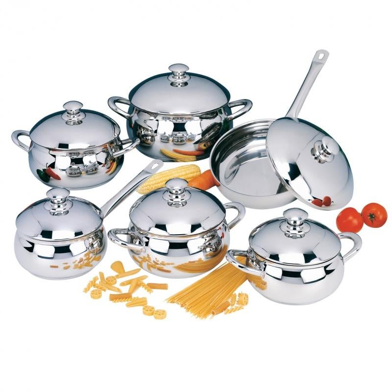 Набір кухонного посуду Lora NS9 нержавіюча сталь 12 пр. Набір кухонного посуду Lora NS9 нержавіюча сталь 12 пр.