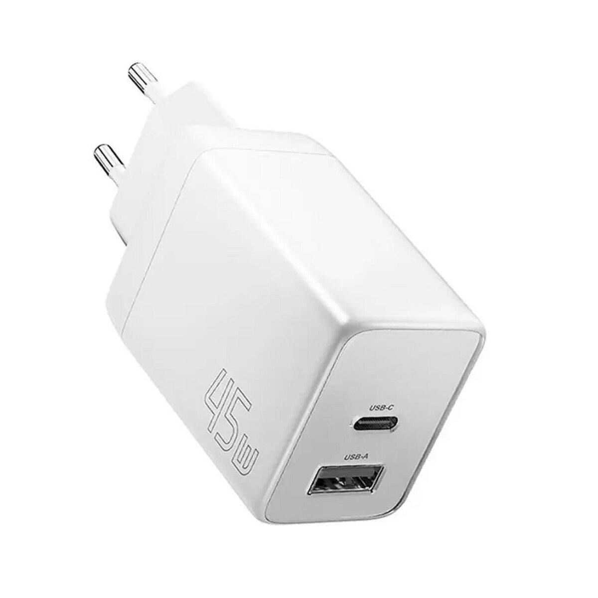 Зарядное устройство Essager ECT45W-LJB02-Z GaN 45W с двумя портами USB-A/Type-C White