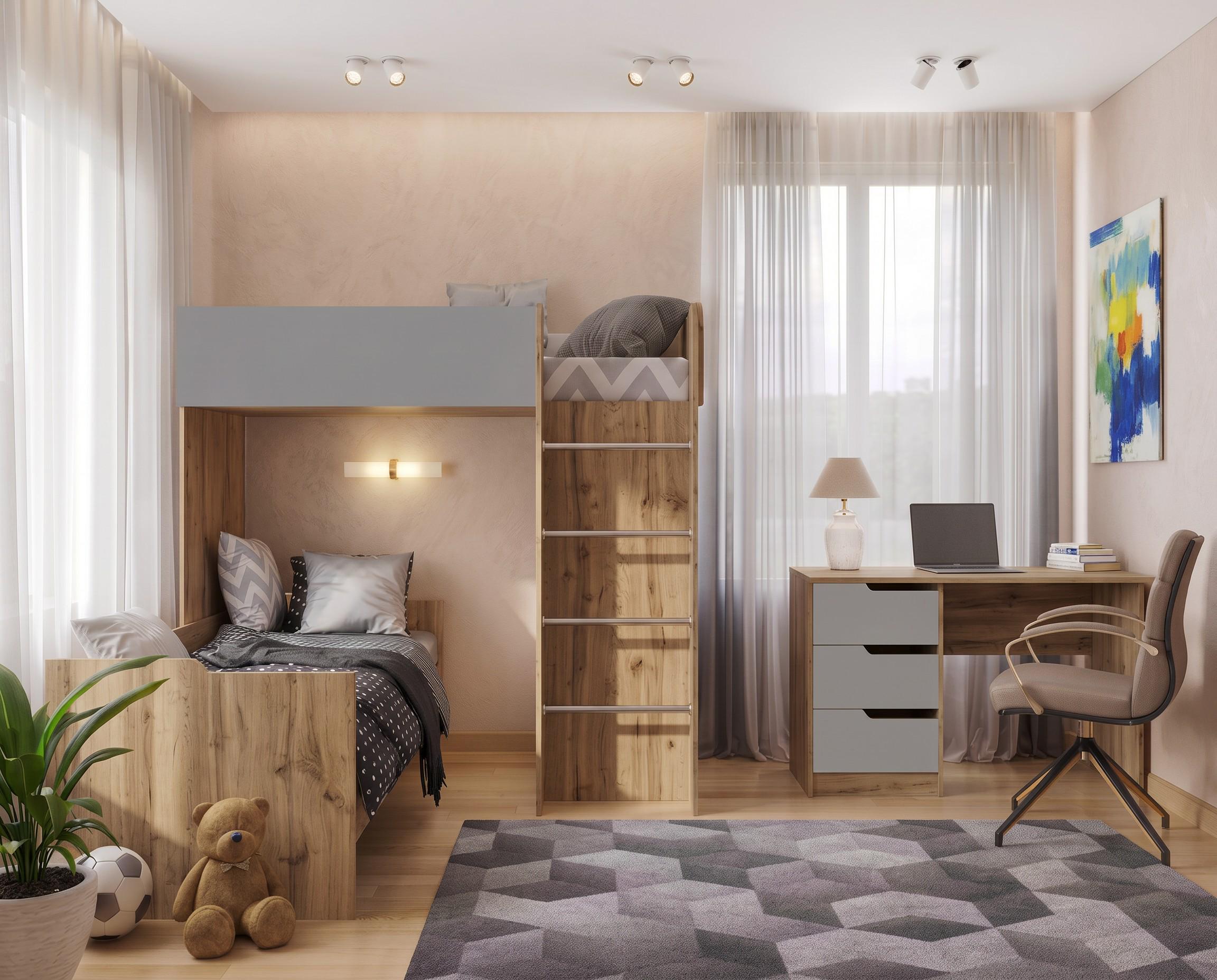 Комплект для детской BED-ROOM 3 две кровати/шкаф и письменный стол 1940x1020x1690 мм Дуб Тахо/Серый