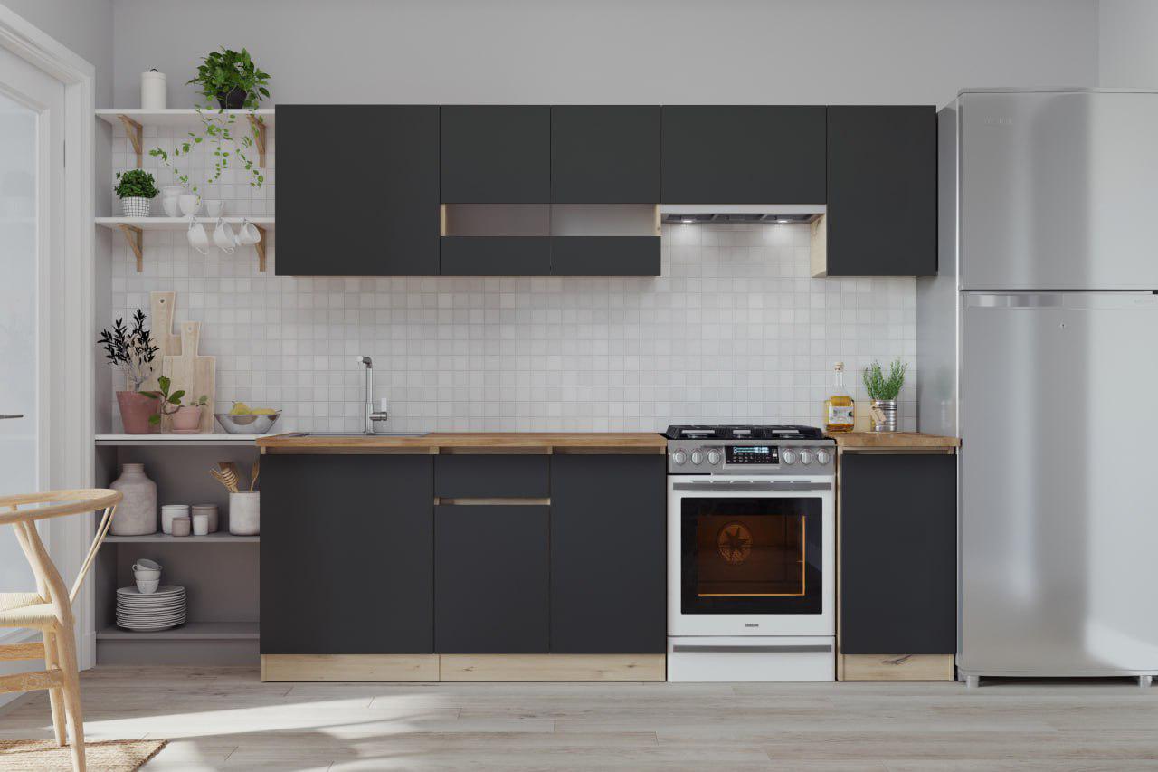 Кухня Win Мебель Калипсо со столешницей 2,4 м Дуб Артизан/Антрацит - фото 1 Кухня Win Мебель Калипсо со столешницей 2,4 м Дуб Артизан/Антрацит - фото 1