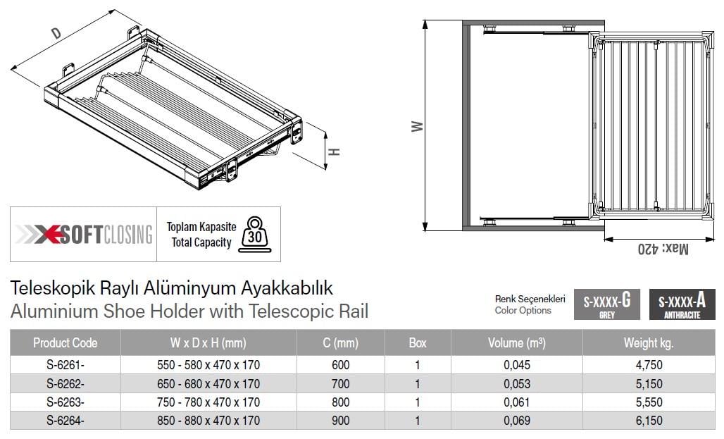 Полка для обуви Starax 800 мм Серый (S-6263-G) - фото 4