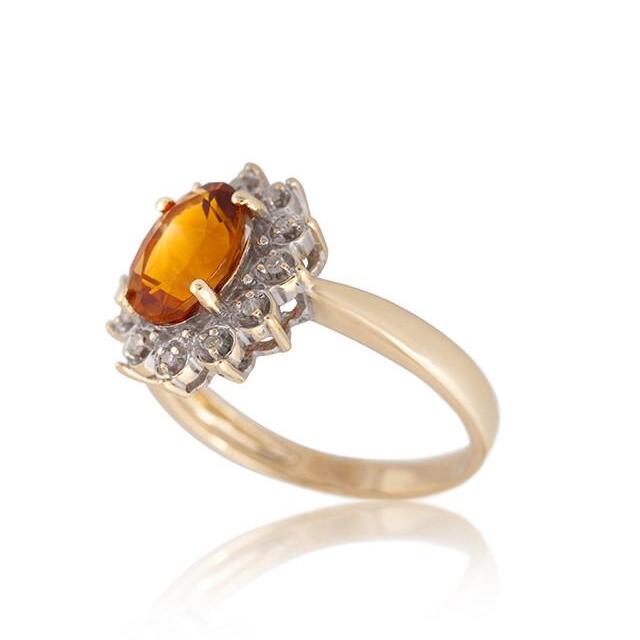 Кольцо золотое с цитрином и бриллиантами р. 17 С11Л1№27