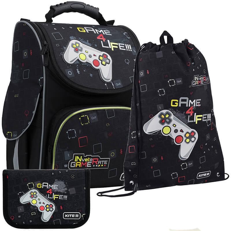 Рюкзак школьный с пеналом и сумкой для обуви Kite 501S Game 4 Life (SET_K22-501S-8 LED)