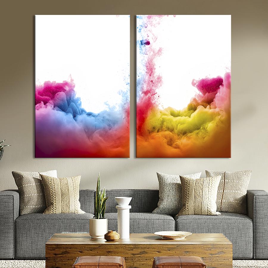 Настенный декор диптих картина на холсте для интерьера Абстрактный дым на белом фоне 165x122 см (12-2)