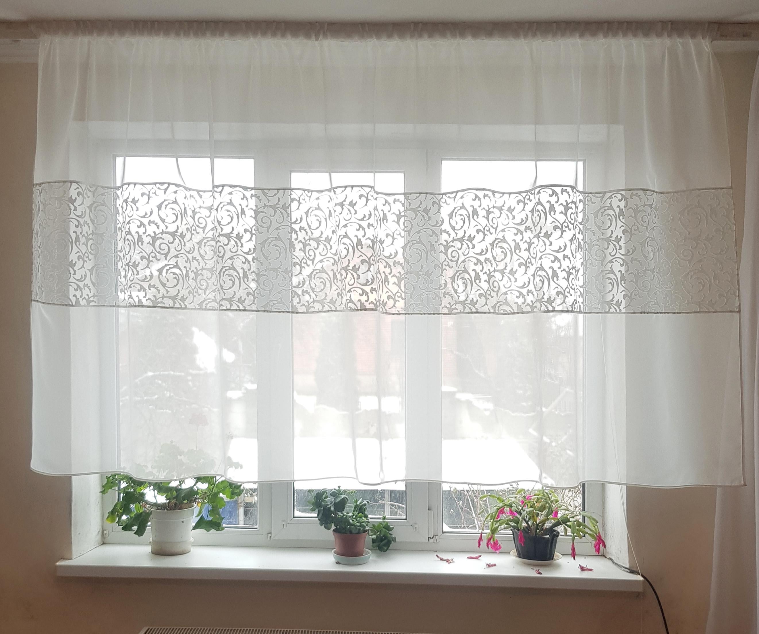 Тюль до подоконника Firanka Завитки карниз 160 см Кремовый (37_2а)