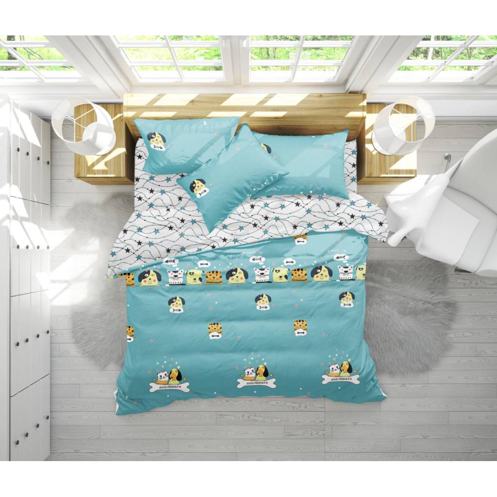 Комплект постельного белья MirSon Бязь 17-0518 Cat-dog семейный Blue (2200003648959)