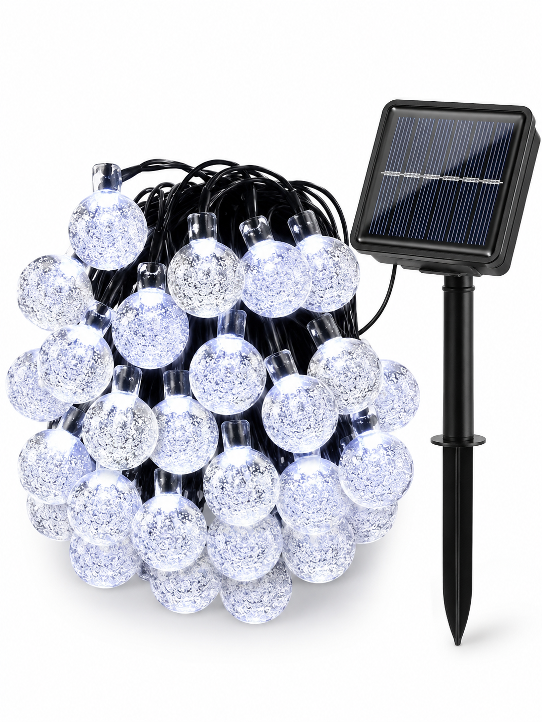 Гирлянда уличная Шарики 50LED на солнечной батарее черный провод IP65 Белый (49675991)