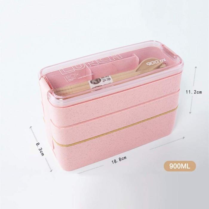 Эко ланч-бокс Lunch Box 900 мл с ложкой и вилкой Розовый (401468) - фото 5