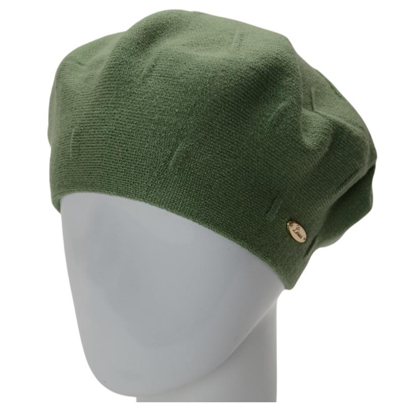 Берет женский двойной из вискозы Lirus Дейзи с узором Оливковый