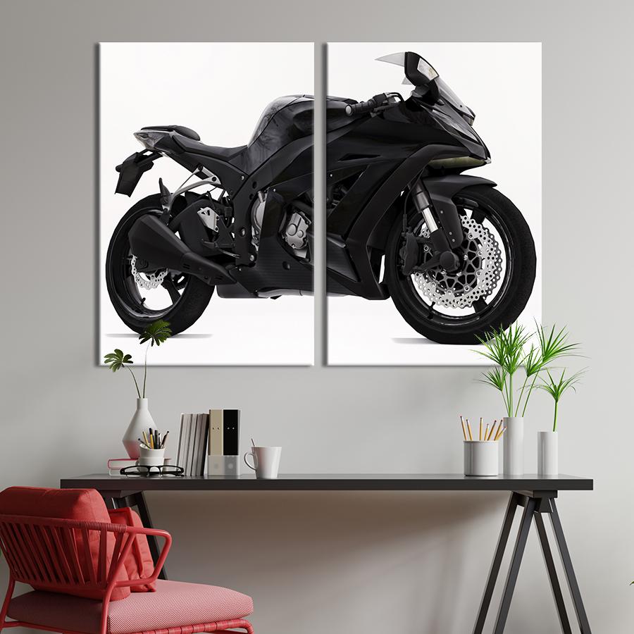 Картина на холсте Чёрный байк Kawasaki Ninja 400 71x51 см (1240-2)