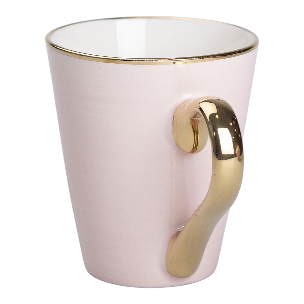 Кружка керамическая с золотым ободком и позолоченной ручкой 320 мл Розовый (5709)