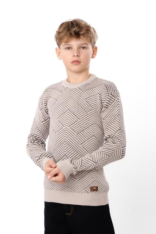 Светр підлітковий для хлопчика з геометричним візерунком Носи Своє р. 44 Бежевий (16021)