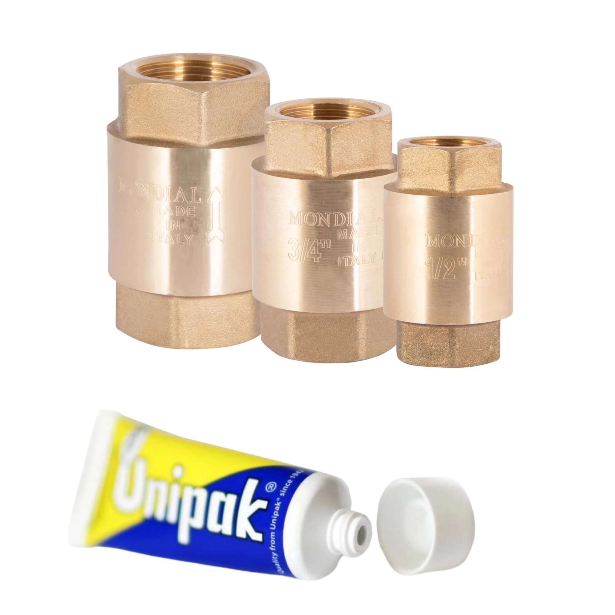 Набор ICMA обратные клапаны 3 шт. 1/2"/1 шт. 3/4"/1шт. 1" и паста Unigum (SD00054334)