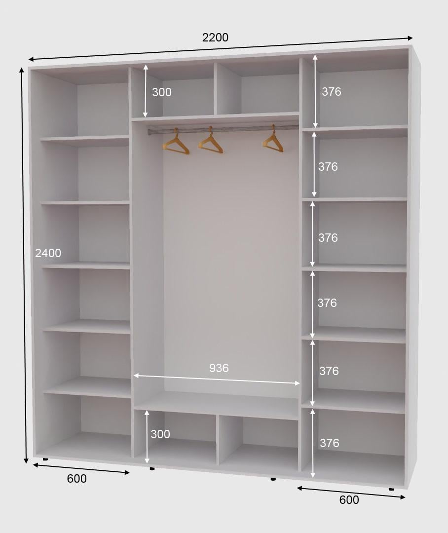 Шафа-купе тридверна Алекса ШК-05 ДСП наповнення 220х60х240 см Білий - фото 2 Шафа-купе тридверна Алекса ШК-05 ДСП наповнення 220х60х240 см Білий - фото 2