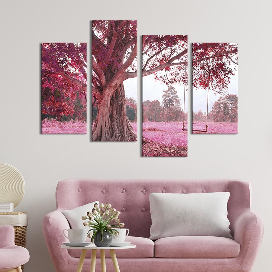 Модульная картина из четырех частей на холсте интерьерная картина Цветущая старая сакура 89x56 см (567-42)
