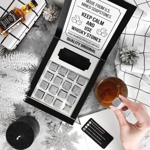 Подарочный набор для алкоголя камни для виски Whiskey Stones 16 шт. и 2 стакана Bohemia Quadro хрустальные (6ca3d3e9) - фото 2