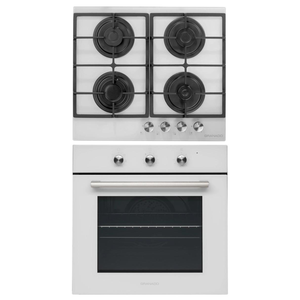 Комплект Granado духова шафа електрична GEO 62-0200 White та варильна поверхня газова GGH 62-104 White glass