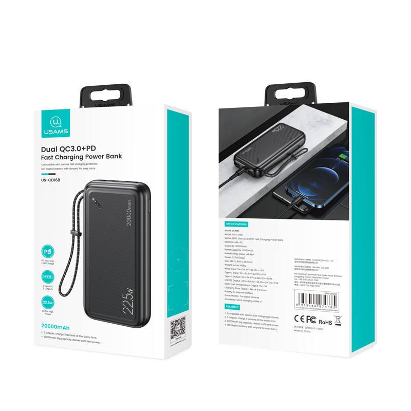 Зовнішній акумулятор Usams US-CD168 PB60 QC3.0+PD 20000 mAh - фото 4