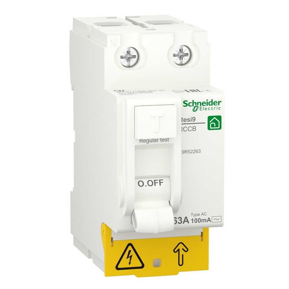 Реле диференційне Schneider Electric Resi9 63 А 100 мА 2P тип AC R9R52263 (3016633269)