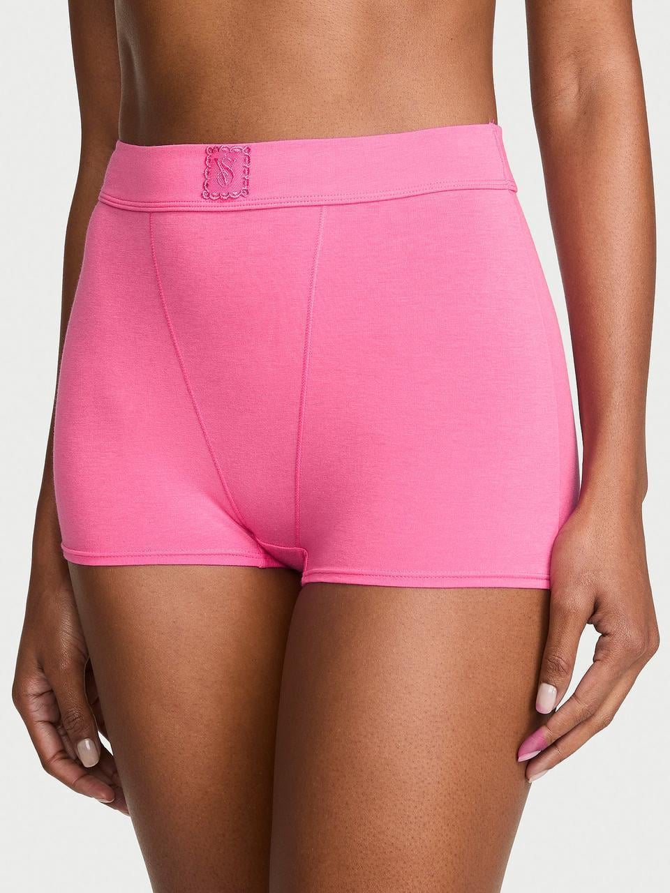 Трусики женские Victoria's Secret Logo Cotton Lace Patch High-Waist Boyshort S Розовый (3182048624)