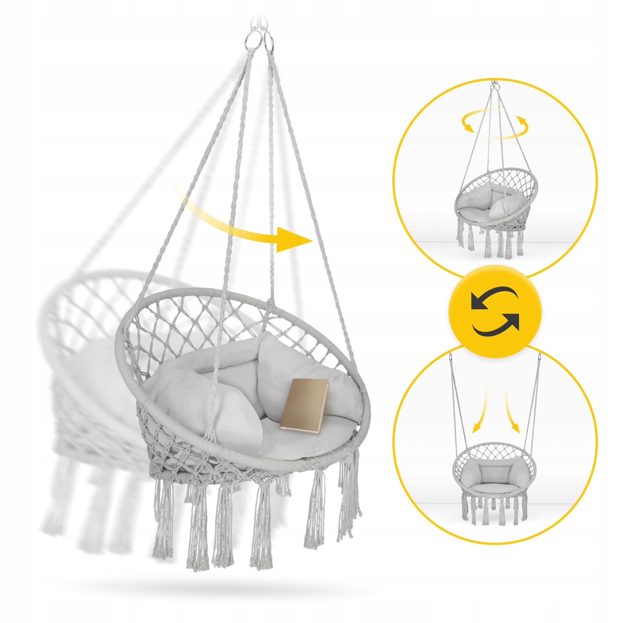 Кресло-качели подвесное 4fizjo Boho Dream с подушкой плетеное 80 см Grey (P-5905973404532) - фото 2
