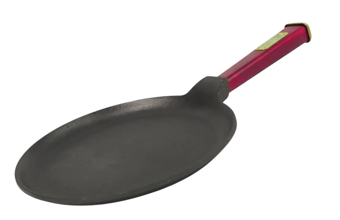 Сковорода чавунна Brizoll Optima для млинців з дерев'яною ручкою Bordo 240х15 мм (O2415-P2)