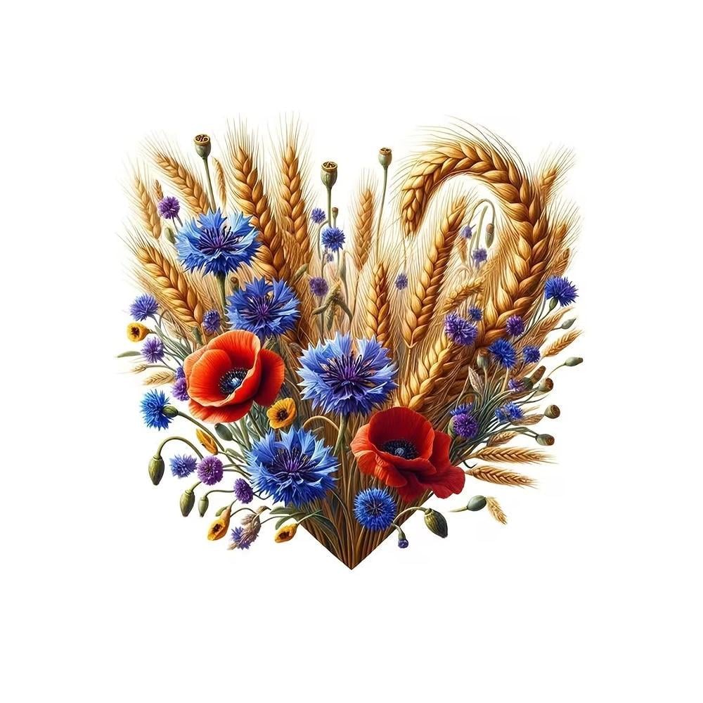 Наклейка термоклеевая Сердце с пшеничными колосьями и цветами для одежды и аксессуаров 1 шт. Разноцветный (3000004527)