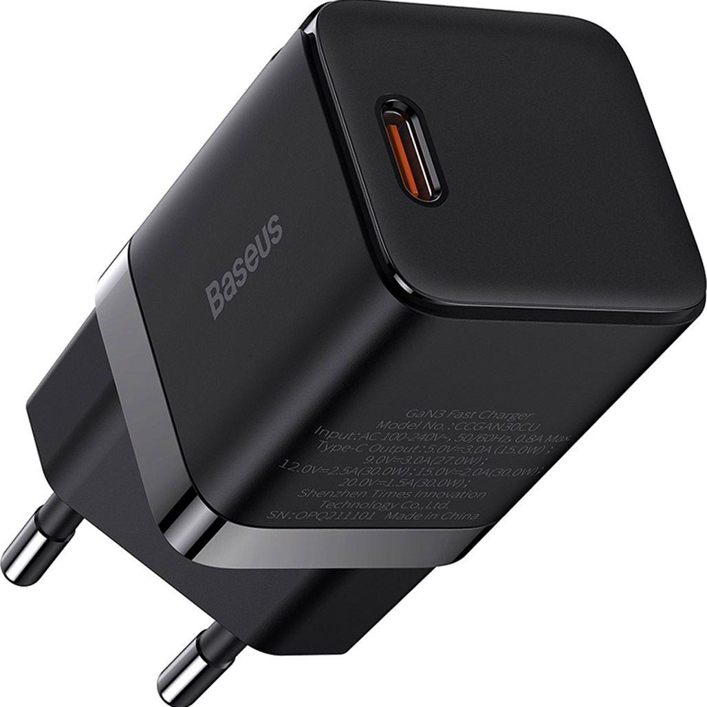 Зарядное устройство сетевое Baseus GaN3 Fast Charger Type-C 30 W Black (CCGN010101)