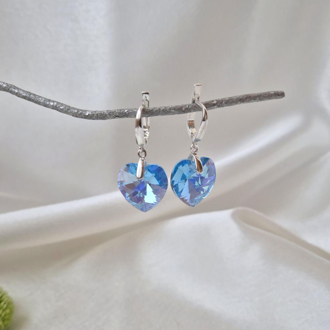 Сережки з підвіскою серце камінь сваровськи срібло 925 проби 7,80 г (56228-18)