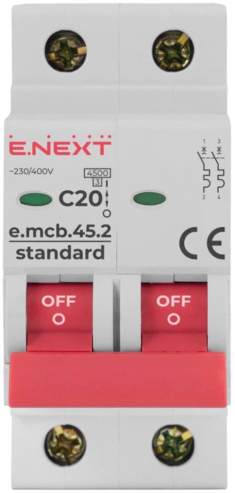 Автоматический выключатель E.NEXT e.mcb.stand.45 20A 2P тип С - фото 2