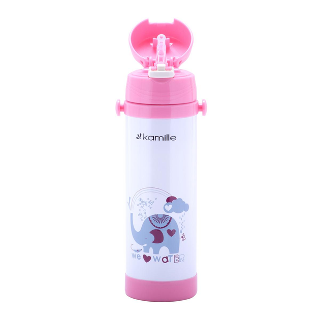Термопляшка дитяча з ремінцем та трубочкою для пиття Kamille KM-2086 з нержавіючої сталі 500 мл Рожевий (150-84-2086.1) - фото 2 Термопляшка дитяча з ремінцем та трубочкою для пиття Kamille KM-2086 з нержавіючої сталі 500 мл Рожевий (150-84-2086.1) - фото 2