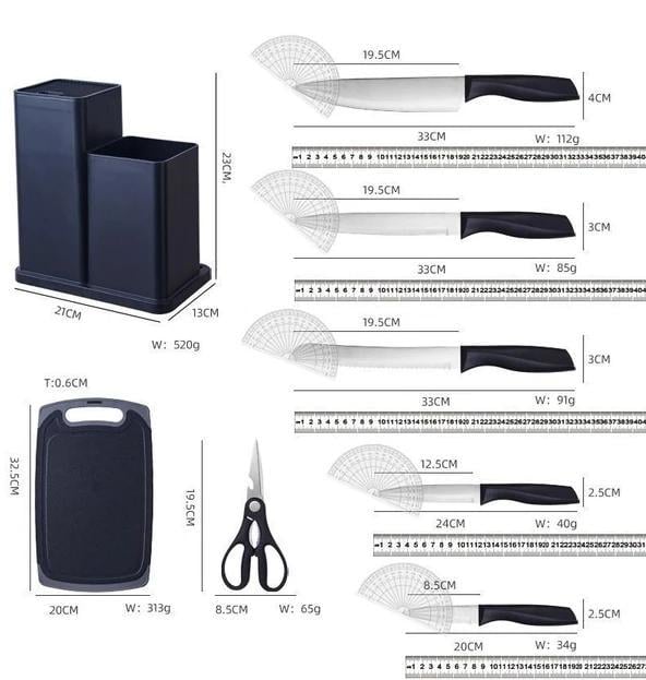 Набір кухонних ножів та приладдя на підставці з дошкою 19 предметів Чорний (NNYT19) - фото 3 Набір кухонних ножів та приладдя на підставці з дошкою 19 предметів Чорний (NNYT19) - фото 3