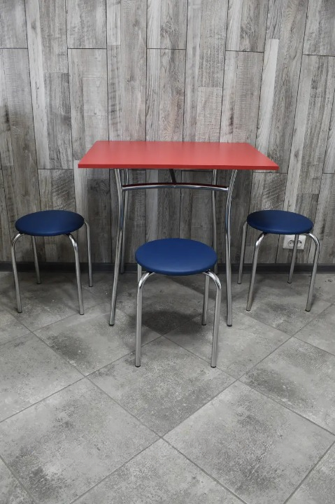 Кухонний комплект CHICO Тріо стіл/табурети 3 шт. в хром-каркасі 60х80х75 см Червоний/Синій (28374657)