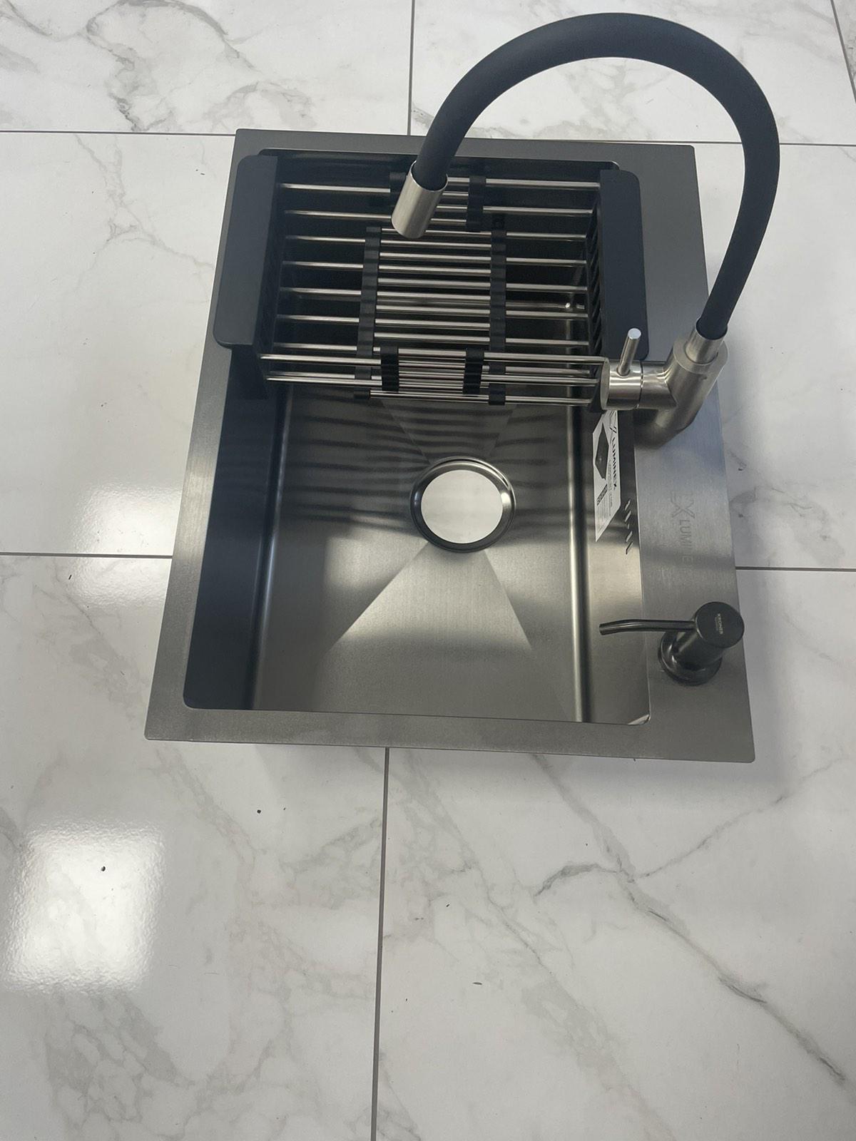 Мойка кухонная Luminex 6045 PVD 4в1 с краном гибким 3,0/1,0 мм Черный - фото 2 Мойка кухонная Luminex 6045 PVD 4в1 с краном гибким 3,0/1,0 мм Черный - фото 2